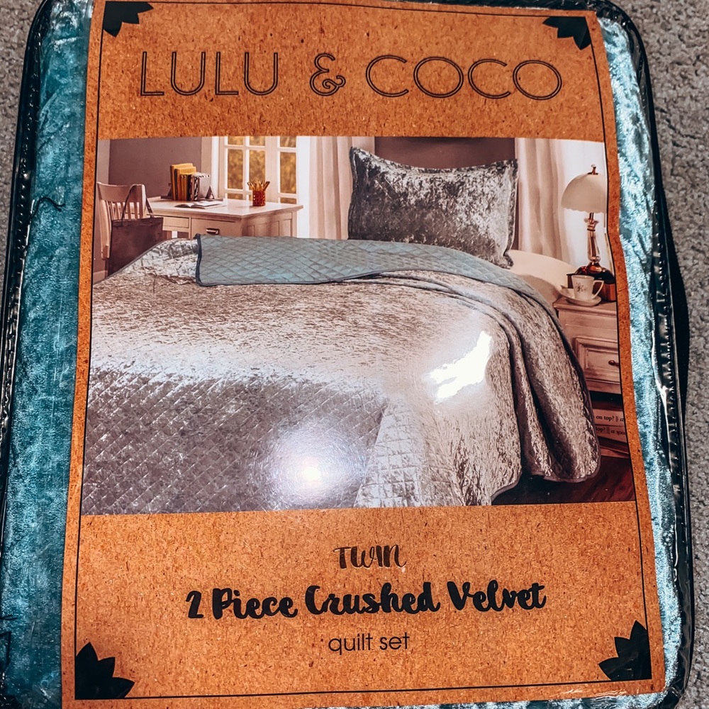 Twin 2 piece crushed velvet quilt set.